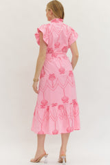 The Embroidered Flutter Sleeve Midi Dress