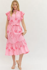 The Embroidered Flutter Sleeve Midi Dress