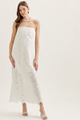 The Maris Strapless Eyelet Midi Dress