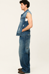 Essential Distressed Denim Vest Victorious