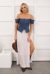 Darling Moments Tiered Slit Maxi Skirt (White)