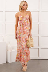 Kissed Soft Sleeveless Floral Maxi Dress (Ivory/Pink)