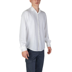 Image 4 : Vue trois quarts de la chemise homme Fashion Brand blanche, coupe droite et manches longues — Delvale