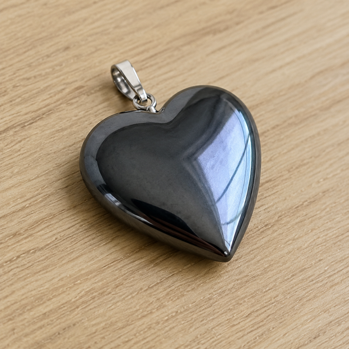 Genuine Hematite Crystal Heart Pendant, Genuine Heart Shaped Necklaces