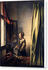Girl Reading a Letter at an Open Window - Canvas Print