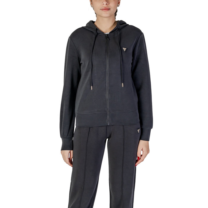 Image 1 : Sweat zippé à capuche Guess Active femme gris anthracite avec logo triangle doré — delvale