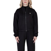 Image 1 : Sweat zippé à capuche crop Guess Active femme noir avec logo triangle en strass argentés — delvale