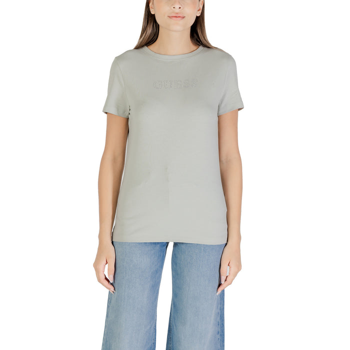 Image 1 : T-shirt Guess Active femme vert avec logo brodé ton sur ton, vue de face — delvale