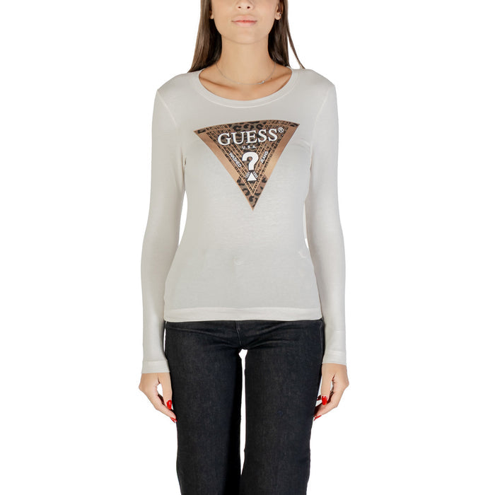 Image 1 : T-shirt Guess femme beige manches longues en coton élasthanne vue de face — delvale