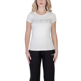 Image 1 : T-shirt Guess femme blanc avec impression logo, manches courtes et encolure ronde — delvale