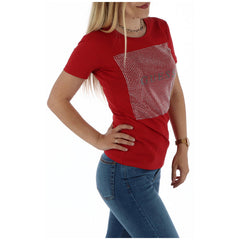 Image 2 : T-shirt rouge Guess femme coupe ajustée détail matière coton — delvale