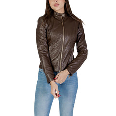 Image 1 : Veste Guess femme marron avec fermeture éclair, vue de face sur fond neutre — delvale