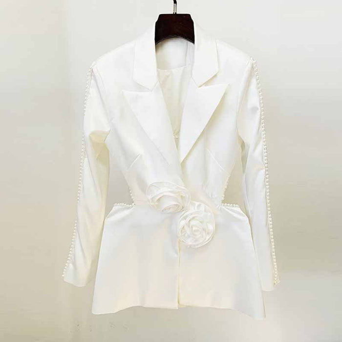 Hollowed Wedding Pantsuit with Pearls Event Set Formal Suits