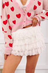 Coquette Mood Lace Ruffled Mini Skirt (White)