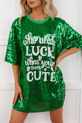"When You're This Cute" Sequin Mini Dress (Green)