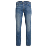 Image 1 : Jean homme Jack & Jones bleu effet usé, coupe ajustée avec fermeture zip et bouton — delvale