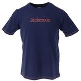 Image 1 : T-shirt Jeckerson homme bleu marine avec logo brodé orange en poitrine et surpiqûres contrastées — Delvale