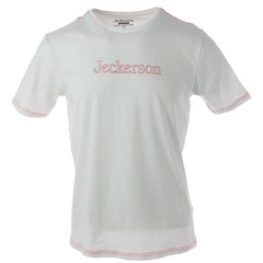 Image 4 : T-shirt Jeckerson homme bleu marine manches courtes, coupe slim, surpiqûres oranges sur fond blanc — Delvale