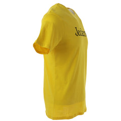 Image 3 : Détail du t-shirt Jeckerson homme jaune, logo imprimé en gros plan sur tissu coton uni — Delvale