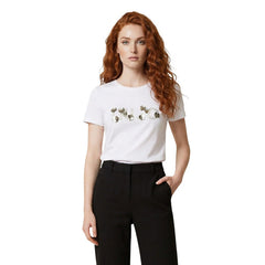 Image 4 : Liu Jo t-shirt crop kaki femme porté avec pantalon noir taille haute, look casual chic — Delvale