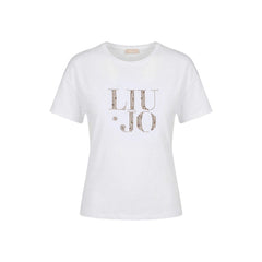 Image 2 : Détail du logo Liu Jo en micro-strass dorés formant un cœur sur t-shirt blanc femme — Delvale
