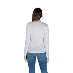 Image 2 : Détail du logo Liu Jo en strass argentés sur t-shirt blanc manches longues femme — Delvale
