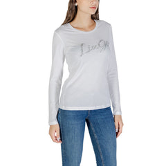 Image 3 : Vue de face du t-shirt Liu Jo blanc manches longues col rond sur mannequin féminin — Delvale