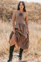 Charming The Night Halter Maxi Dress (Chocolate)