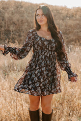 Midnight Blooms Floral Mini Dress (Baked Plum)