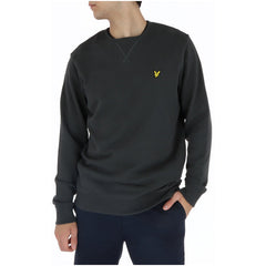 Image 1 : Sweat col rond Lyle & Scott gris anthracite avec aigle brodé or, vue de face — Delvale
