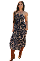Purpose Driven Printed Halter Midi Dress (Navy/Clay)