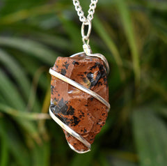 Mahogany Obsidian Raw Gemstone Pendant, Wire Wrapped Crystal Stone Pendant