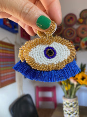 Mal Ojo Blue and Gold Beaded Earrings