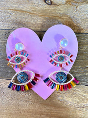 Mal Ojo De Colores Gem Earrings (Double)