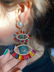 Mal Ojo De Colores Gem Earrings (Double)