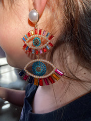 Mal Ojo De Colores Gem Earrings (Double)