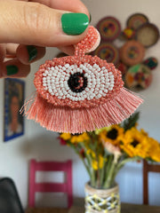 Mal Ojo Pink Beaded Earrings