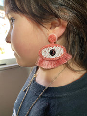 Mal Ojo Pink Beaded Earrings