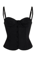 MIRROR PALAIS Black Bustier Button Sweetheart Neck Top - House Of Huntington