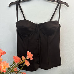 MIRROR PALAIS Black Bustier Button Sweetheart Neck Top - House Of Huntington