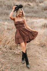 Lovely Intent Sleeveless Tiered Mini Dress (Chocolate)