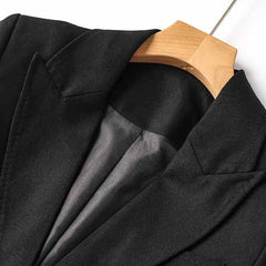 One Button Black Pantsuit Fitted Blazer + Mid-High Rise Trousers Pantsuit Suit Formal Wear