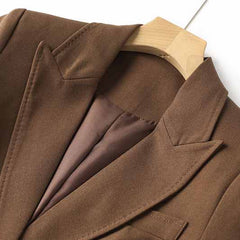 One Button Coffee Pantsuit Fitted Blazer + Mid-High Rise Trousers Pantsuit Suit Formal Wear