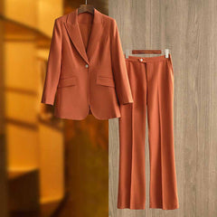 One Button Rust Orange Pantsuit Formal Suit Mid-High Rise Trousers Suit 2 Pieces Pantsuit