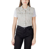 Image 1 : Gilet Only femme beige sans manches avec col classique et fermeture boutonnée — Delvale