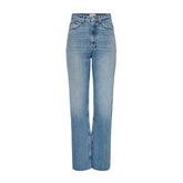 Image 1 : Jeans femme Only bleu en coton, vue de face avec fermeture zip et bouton — Delvale