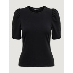 Image 4 : Etiquette Only visible au col du t-shirt femme noir manches bouffantes — Delvale