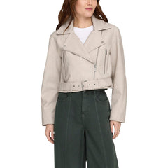 Image 1 : Veste Only beige femme avec fermeture éclair et col revers moderne — delvale