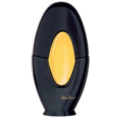 Image 1 : Flacon vaporisateur Paloma Picasso Eau de Parfum 50ml, design ovale noir laqué avec médaillon doré et signature manuscrite, fond blanc — Delvale
