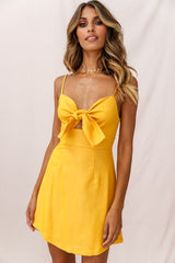 Hope Tie-Knot Bust Mini Dress Yellow Mustard